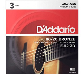 Струны для акустической гитары EJ12 BRONZE 80/20 бронза Medium 13-56 