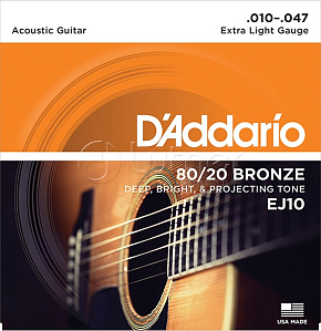 Струны для акустической гитары EJ10 BRONZE 80/20  бронза Extra Light 10-47 
