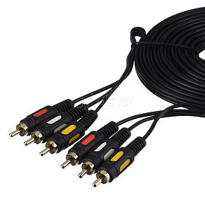 Кабель 3хRCA(m)-3RCA(m) 5.0 m 00-00027486, ПВХ, черный в пакете 